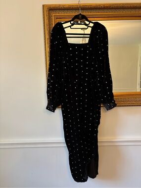 ASOS Black Velvet Pearl-Studded Long Sleeve Dress